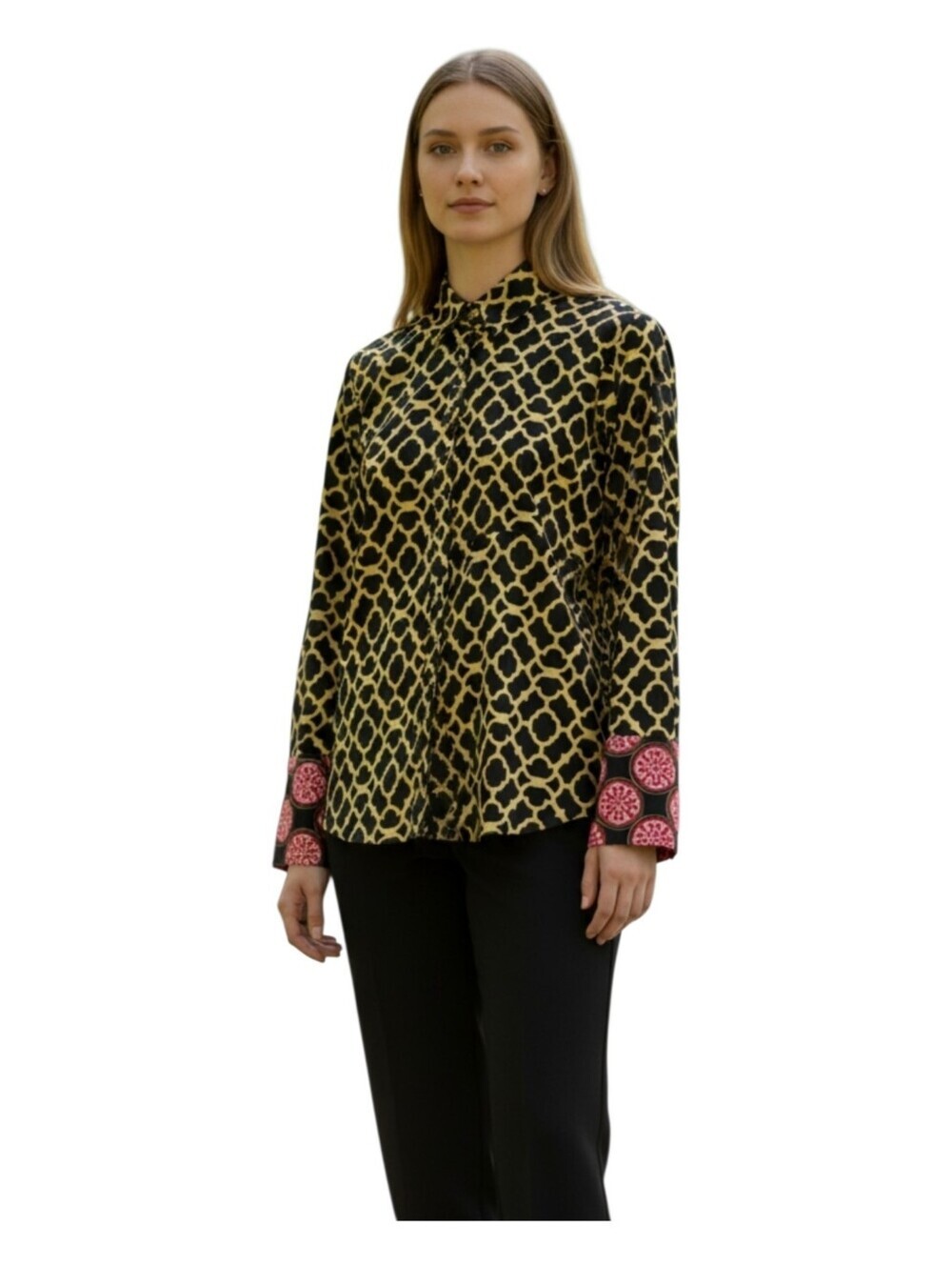 Tizzie Womens Contrast Funky Geoprint Cotton Button Up Shirt Size Small